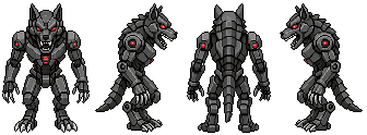 four-direction pixel art character sheet: front, back and sides