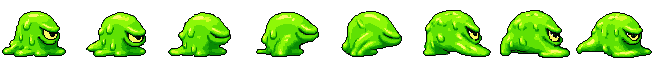 pixel art slime animation sprite sheet, eight frames in a horizontal strip