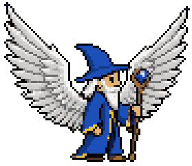A winged wizard sprite with its staff changed into a fire staff using EDIT