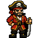 Pixel art pirate captain sprite generated by SpriteLab