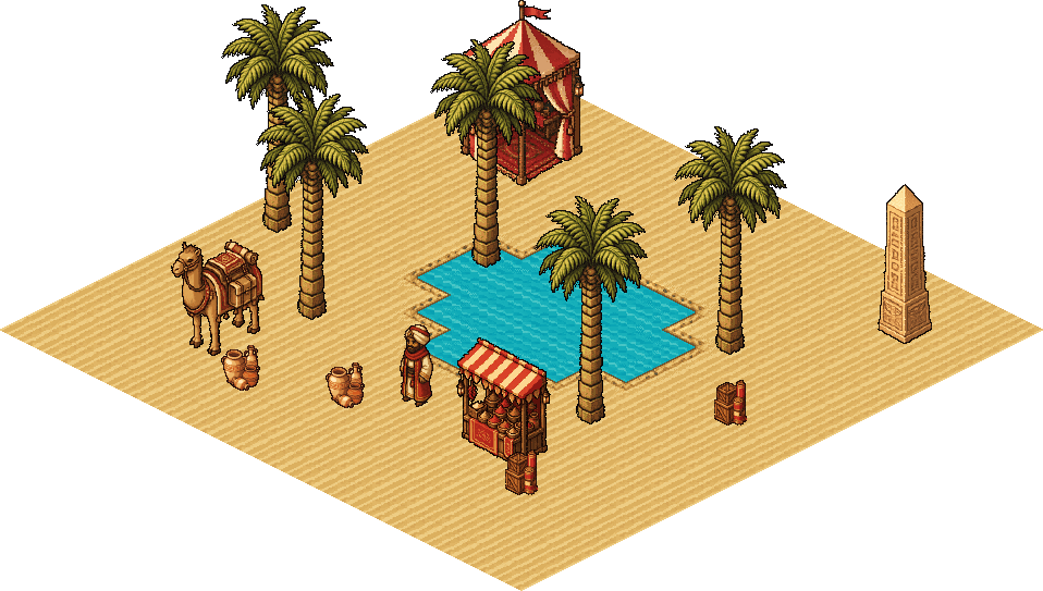 An isometric desert map built from one autotile set, with raised sand plateaus and cliff sides