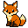 An orange fox made with Micro Pixel on a 32 by 32 pixel canvas, shown enlarged