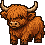 highland cow pixel art micro sprite, 45x45 pixels, made with SpriteLab Micro mode