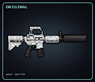 Original pixel art assault rifle sprite before reskinning